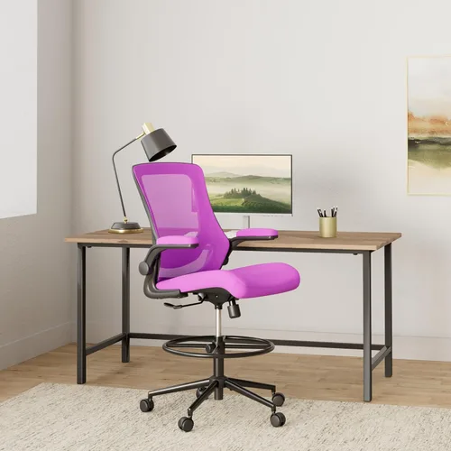 Miniatura 2 de Misolant Silla de oficina alta, silla de dibujo para escritorio de pie, silla de oficina alta con soporte lumbar ajustable, brazo abatible y anillo