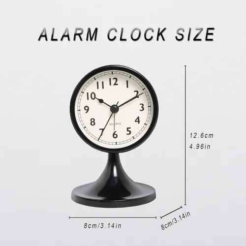 Miniatura 7 de Reloj analógico lindo retro reloj de escritorio luz nocturna silenciosa mesa de metal despertador sin tictac pequeño funciona con pilas para mesita
