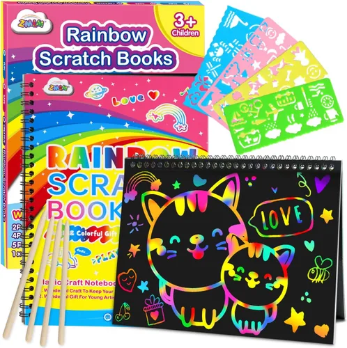Miniatura 8 de ZMLM Regalo de manualidades de papel para rascar, paquete de 2 cuadernos de arcoíris, suministros de juguetes, rellenos para cesta de Pascua