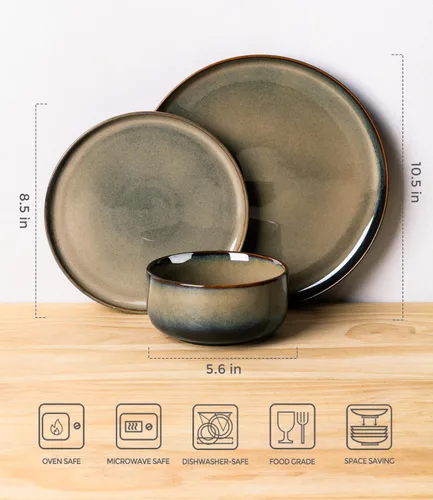 Miniatura 7 de TheTerra Juego de vajilla de cerámica para 8, 24 piezas de platos y cuencos de esmalte reactivo hechos a mano, juego de vajilla resistente a