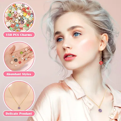 Miniatura 4 de 150 Dijes de Flores para Fabricación de Joyas (75 Pares), Surtido de Dijes Metálicos Mixtos al Por Mayor a Granel para Collar, Pulsera y Aretes DIY