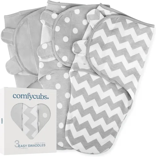 Miniatura 19 de Comfy Cubs - Manta para envolver fácil, 3 unidades - 100% algodón para recién nacidos, tamaño grande para bebés de 3-6 meses, con velcro ajustable