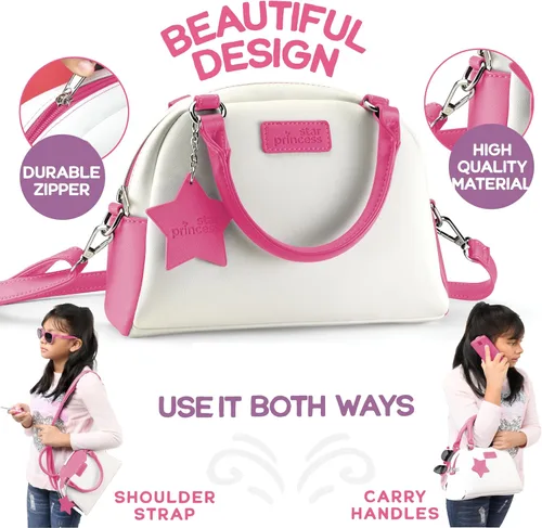 Miniatura 5 de Star Princess Juego de monedero de juego de simulación para niñas, bolso realista con accesorios: teléfono de juguete, cartera, tarjetas de crédito