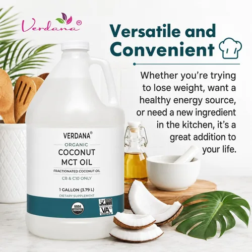 Miniatura 4 de Aceite de coco MCT orgánico certificado USDA Verdana – Aceite de coco fraccionado – Sin uso de semilla de palma – Kosher, grado alimenticio, sin