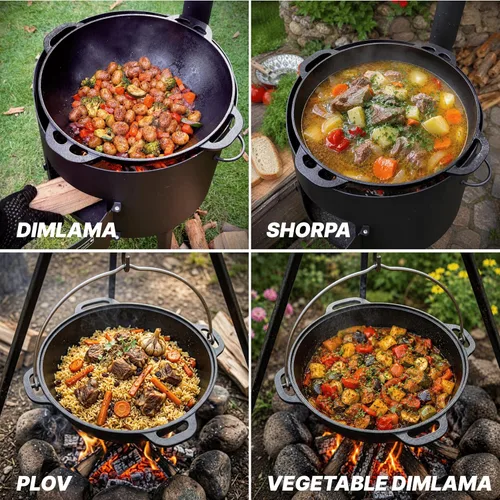Miniatura 4 de Kazán kazán uzbeko kazán para hacer Plov utensilios de cocina con aislamiento de doble asa de boca ancha, horno holandés de hierro fundido, olla