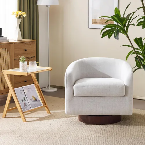 VINGLI Silla Accent Giratoria de 360° con Base de Madera Ingeniosa y Cojín Desmontable para Sala de Estar, Dormitorio, Silla de Espalda Curva Tipo