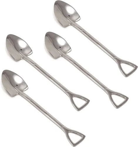 Miniatura 8 de Honbay 4 cucharas de postre de helado de café con forma de pala de oro de acero inoxidable para el hogar y fiesta (dorado) (negro)