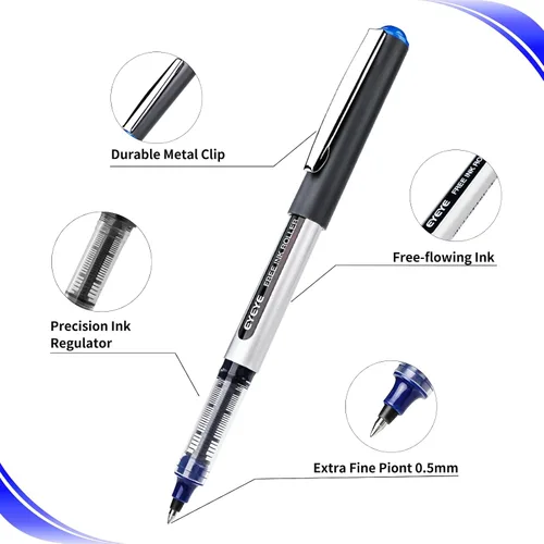 Miniatura 4 de EYEYE Paquete de 25 bolígrafos azules de punta extra fina de 0.020 in, secado rápido, tinta líquida, bolígrafo de escritura suave para diario, toma