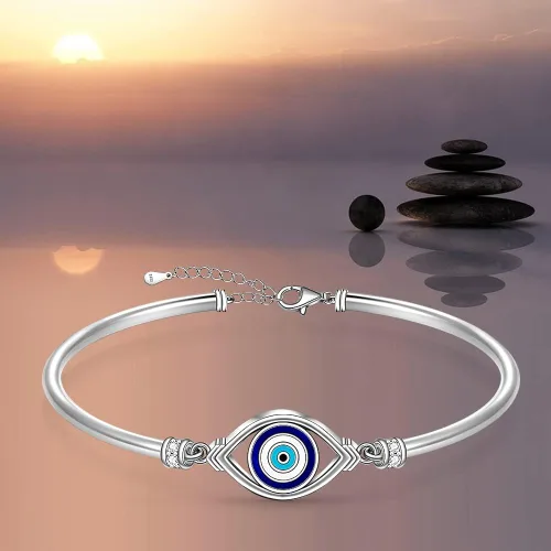 Miniatura 6 de Pulsera contra el mal de ojo para mujer, de plata de ley griega, turca, azul, pulsera ajustable con protección de buena suerte, joyería de oro