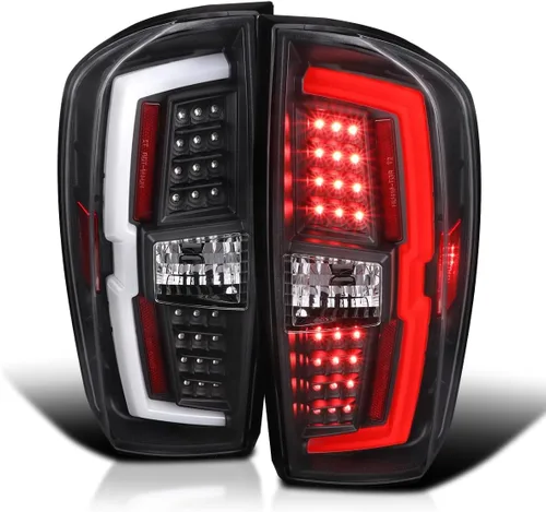 Miniatura 10 de SPEC-D TUNING Luces traseras LED color negro perla con barra de luz LED roja compatible con Toyota Tacoma 2016-2022, conjunto de par izquierdo +