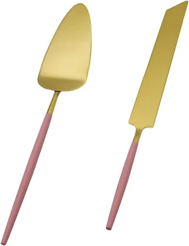 Miniatura 13 de Koyal Wholesale Juego de cuchillo y servidor para pastel de boda burdeos, cortador de pasteles y servidor con mango dorado para novia y novio, juego