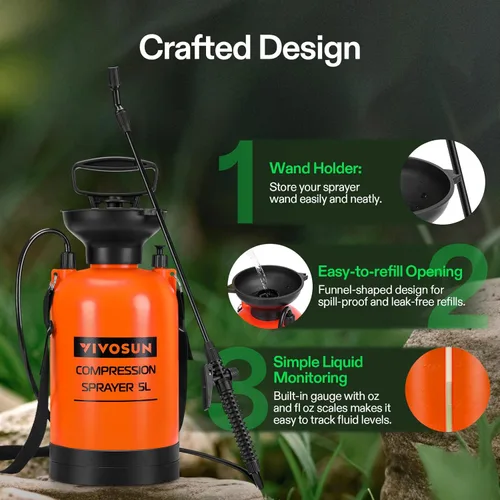 Miniatura 8 de VIVOSUN Pulverizador a presión de bomba de 1.35 galones, botella de agua a presión para césped y jardín con correa ajustable para el hombro