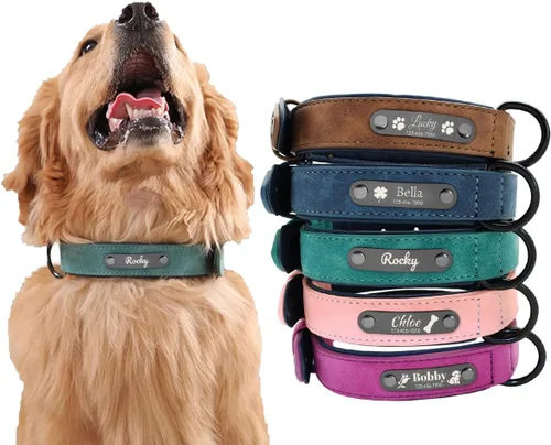 Miniatura 2 de Collares de perro personalizados con nombre y número de teléfono, collar de perro de piel sintética suave personalizado con identificación grabada