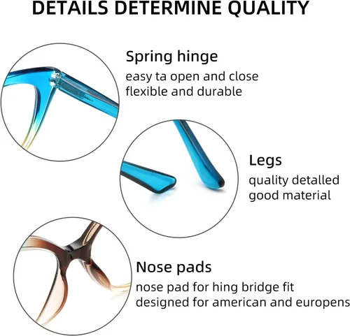 Miniatura 4 de Gafas de lectura para mujer, paquete de 4 unidades, filtro de bloqueo de luz azul, UV, de gran tamaño, elegante lector de bisagra de resorte, 4 4