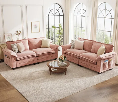 Miniatura 43 de KKL Sofá Seccional Modular de 89 Pulgadas, Sofá de Amor de 2 Asientos Sofá Nube con Asiento Profundo, Sofás Seccionales de Chenilla para Sala