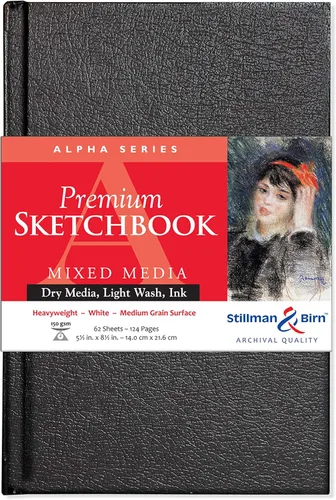Stillman & Birn Alpha Series Cuaderno de bocetos de tapa dura, 5.5 x 8.5 pulgadas, 150 GSM (pesado), papel blanco, superficie de grano medio