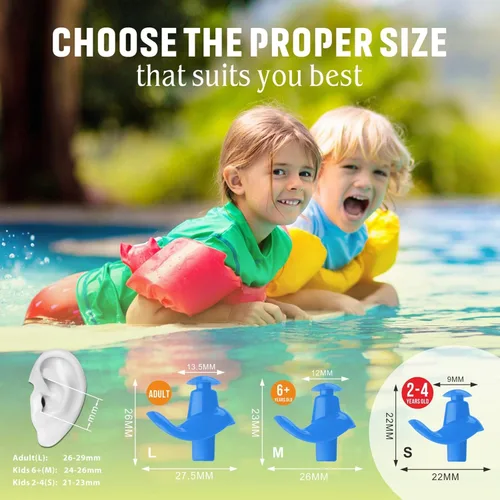 Miniatura 3 de Hearprotek 2 pares de tapones para los oídos de natación para niños, tapones para los oídos de agua suaves y reutilizables para niños para nadar