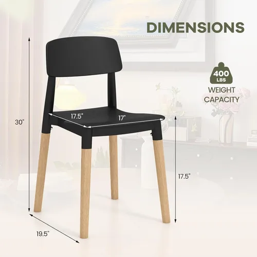 Miniatura 3 de NAFORT Juego de 4 sillas de comedor, modernas sillas de cocina negras con patas de madera maciza, respaldo ergonómico, asiento moldeado más ancho