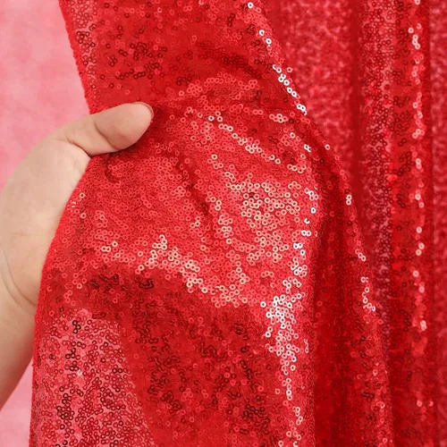 Miniatura 6 de Cortinas con lentejuelas doradas, 2 unidades de 2 x 8 pies, con brillantina, telón de fondo para bodas Rojo