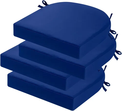 Miniatura 17 de idee-home Juego de 2 cojines de silla al aire libre, cojines de silla de patio de 19" x 19" x 3" gruesos impermeables con lazos para muebles