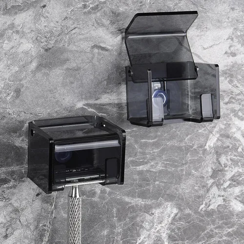Miniatura 8 de Paquete de 2 soportes acrílicos para maquinilla de afeitar con cubierta para ducha, organizador de afeitadora montado en la pared con ventosa