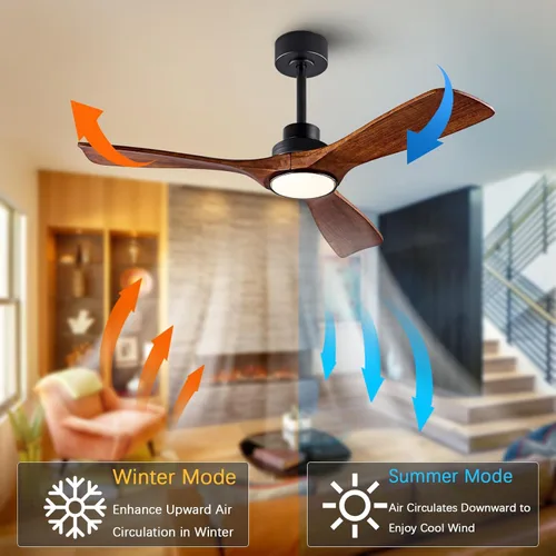 Miniatura 3 de QUTWOB Ventilador de techo de madera de 42 pulgadas con control remoto de luces, motor CC silencioso de 3 aspas para patio, sala de estar, Cuerpo