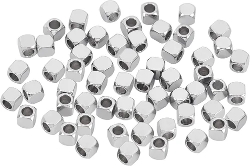 PandaHall - 100 cuentas espaciadoras de metal de cubo de 0.118 pulgadas, cuentas sueltas de acero inoxidable para fabricación de joyas, agujero de