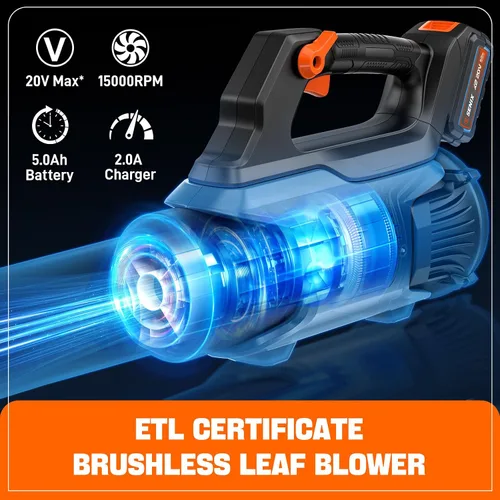 Miniatura 3 de SENIX Soplador de hojas de 20 V Max, inalámbrico, sin escobillas, de mano, hasta 450 CFM y 100 MPH, 2 modos de velocidad, control de crucero