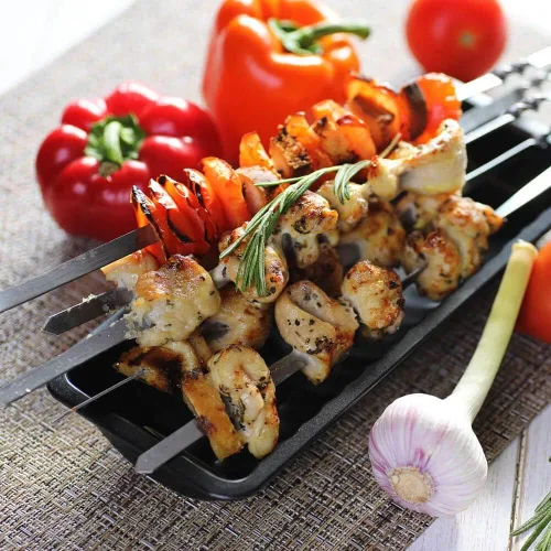 Miniatura 2 de Paquete de 12 brochetas Kabob para barbacoa, de acero inoxidable, resistentes, grandes, anchas, reutilizables, con mango de anillo antideslizante