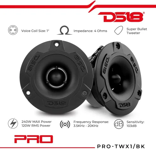 Miniatura 4 de DS18 Paquete de altavoces para automóvil, 4 altavoces PRO-GM6B de rango medio de 6.5 pulgadas y 4 súper tweeters de aluminio PRO-TWX1/BK, paquete