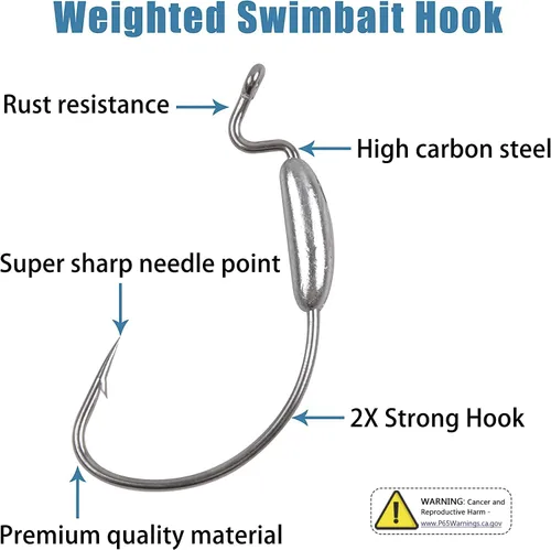 Miniatura 4 de Anzuelos de pesca con peso Swimbait, 10/20 piezas de anzuelos de pesca con gusano pesados, ganchos de espacio extra anchos de plástico suave