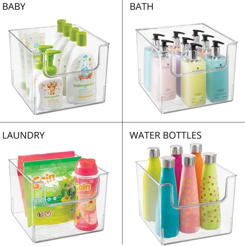 Miniatura 7 de mDesign Juego de 4 bandejas de almacenamiento de cocina abiertas para almacenamiento de alimentos de plástico, ideal para armarios de cocina o como