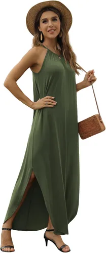Miniatura 3 de GRECERELLE Vestido largo sin mangas para mujer, holgado, casual, con abertura lateral, maxi vestidos