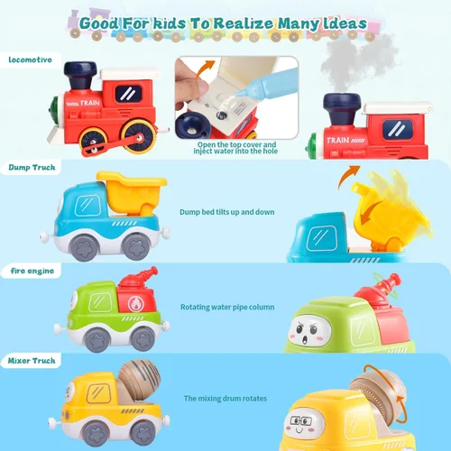 Miniatura 6 de Juego de tren eléctrico para niños pequeños, juguetes de tren con luces, sonido musical realista, espray de vapor, señal de tráfico, conexión