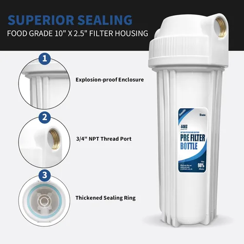 Miniatura 2 de Carcasa de filtro de agua para toda la casa, se ajusta a filtros de sedimentos de 10 x 2.5 pulgadas, etc. para agua de pozos y ciudades, sistema