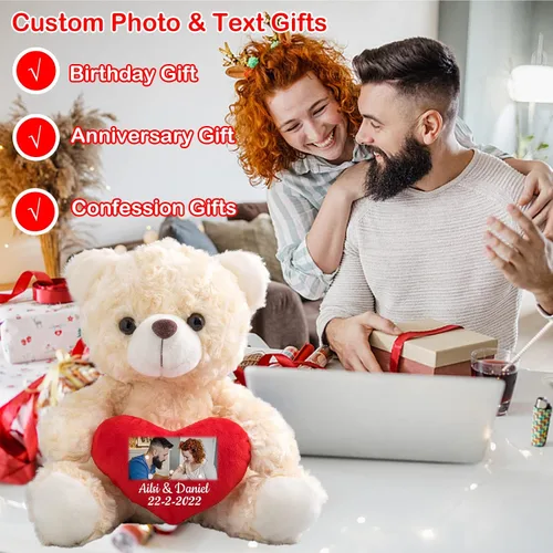 Miniatura 5 de Oso de peluche personalizado, oso de peluche con imagen de texto personalizada como regalo personalizado para novia, novio, 8 pulgadas
