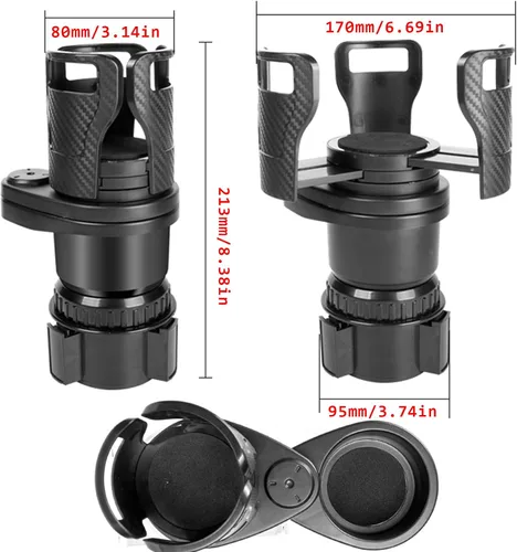 Miniatura 9 de Expansor de portavasos para automóvil, extensor adaptador multifuncional 2 en 1 para portavasos de automóvil, con base ajustable, compatible