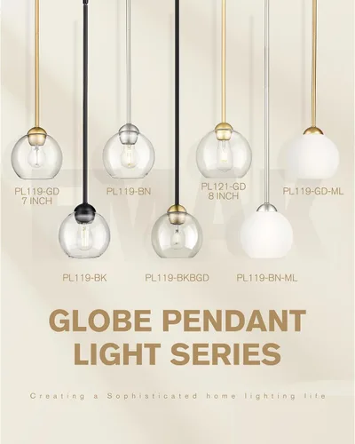Miniatura 8 de Emak Luces colgantes modernas de globo de 7 pulgadas, lámparas colgantes industriales doradas, luces colgantes de 1 luz con pantalla de vidrio Oro