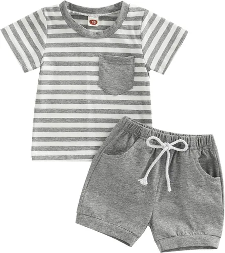 Miniatura 15 de Conjunto de ropa casual de manga corta con botones y pantalones cortos de lino para bebés y niños pequeños