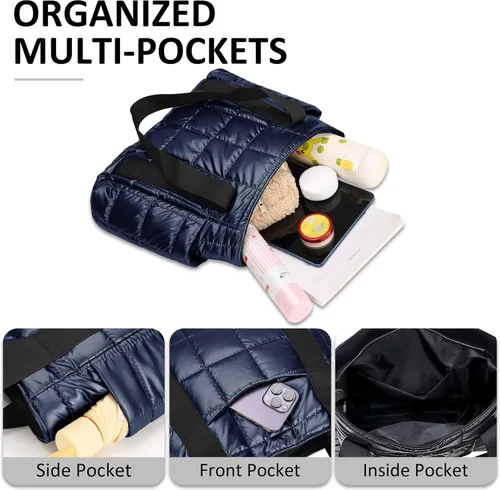 Miniatura 6 de Bolsa de mano acolchada para mujer, bolsa de hombro acolchada, grande, de algodón, suave y acolchada
