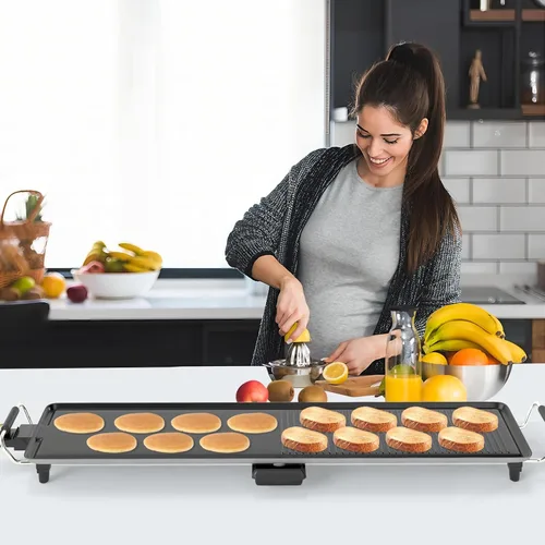 Miniatura 2 de COSTWAY Plancha Eléctrica de 39.5", Parrilla Teppanyaki Extragrande con 2 Superficies Antiadherentes, Temperatura Ajustable, Asas Aisladas y Bandeja