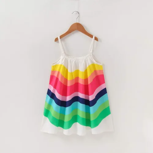 Miniatura 3 de Vestido de verano para niña pequeña, con correa de rayas de arco iris, falda de sol para playa