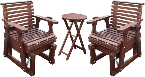 Miniatura 10 de Silla planeadora para exteriores, juego de muebles de patio de madera de 2 plazas con mesa, portavasos, respaldo alto y asiento contorneado Blanco