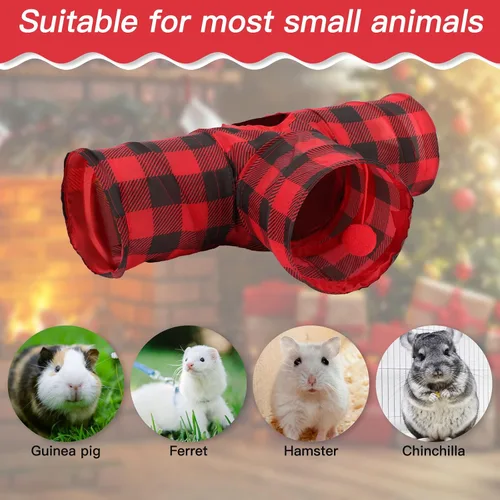 Miniatura 5 de Rypet Túneles y Tubos Plegables de 3 Vías para Conejillos de Indias, Chinchillas, Hurones y Hámsters, Juguetes de Actividad de Escondite para Rojo