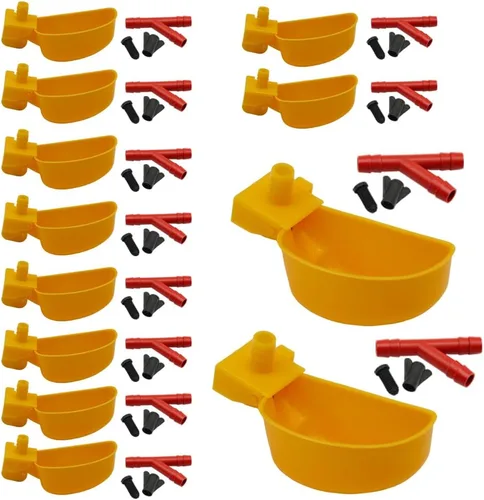 12 tazas de agua de codorniz para palomas, bebedero automático para pájaros para jaula, cría de aves de corral (amarillo)