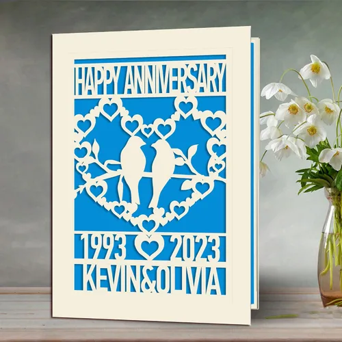 Miniatura 2 de EDSG Tarjeta de aniversario personalizada, regalo de boda, tarjetas cortadas de papel con cualquier nombre, fecha para mujeres, hombres, marido
