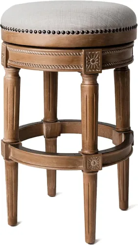 Miniatura 19 de Maven Lane Pullman Taburete de Bar de Madera Giratorio 180 Grados sin Respaldo de 30" de Altura con Ribete de Tachuelas, Acabado Blanco Alabastro