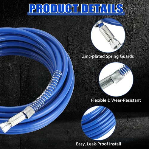 Miniatura 3 de MAOPINER Manguera pulverizadora de pintura sin aire de 1/4 de pulgada, 25 pies, azul, tubo de fibra flexible de alta presión de 3300 PSI, manguera