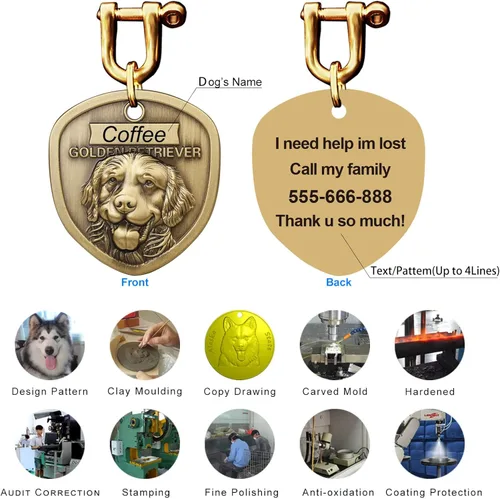 Miniatura 5 de Etiquetas para Perros Golden Retriever Personalizadas para Mascotas Etiqueta de Identificación de Nombre de Perro Grabada Personalizada de Cobre 023
