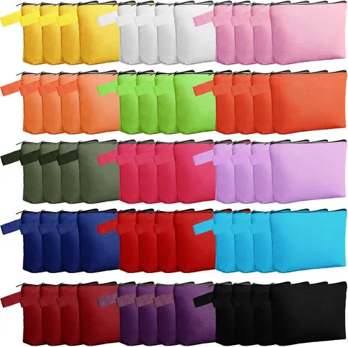 Miniatura 13 de Reginary Bolsa de maquillaje de lona a granel, bolsa de cosméticos de viaje versátil en blanco con cremallera para mujer, bolso de manualidades